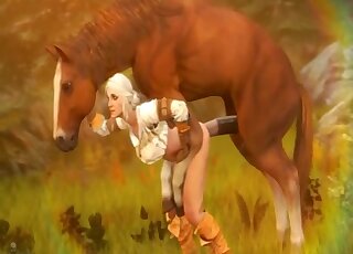 Cute 3D brutal hardcore bestiality fuck with a horse